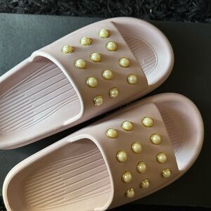 Pink Slide Sandals with Gold Accents